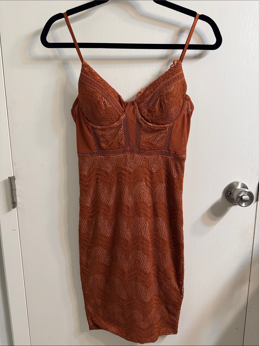 Rust Lace Midi Dress with Adjustable Straps Size S